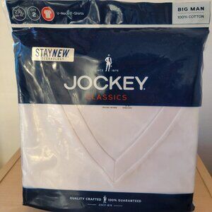 (NEW) Men’s Jockey Classic White 100% Cotton V-Neck T-Shirts (Size: XXL)